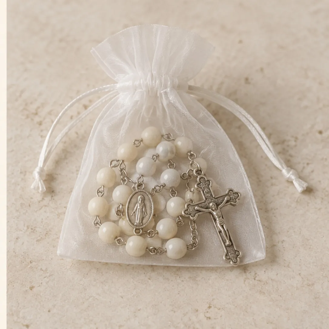 A small rosary in a pouch